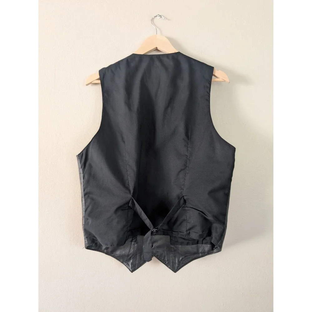 Wilsons Mens M Black Leather Button Front Vest Steampunk Biker Moto Edgy Vintage